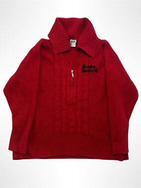 Harley-Davidson Women's Red V-Neck Cable Zip Pullover